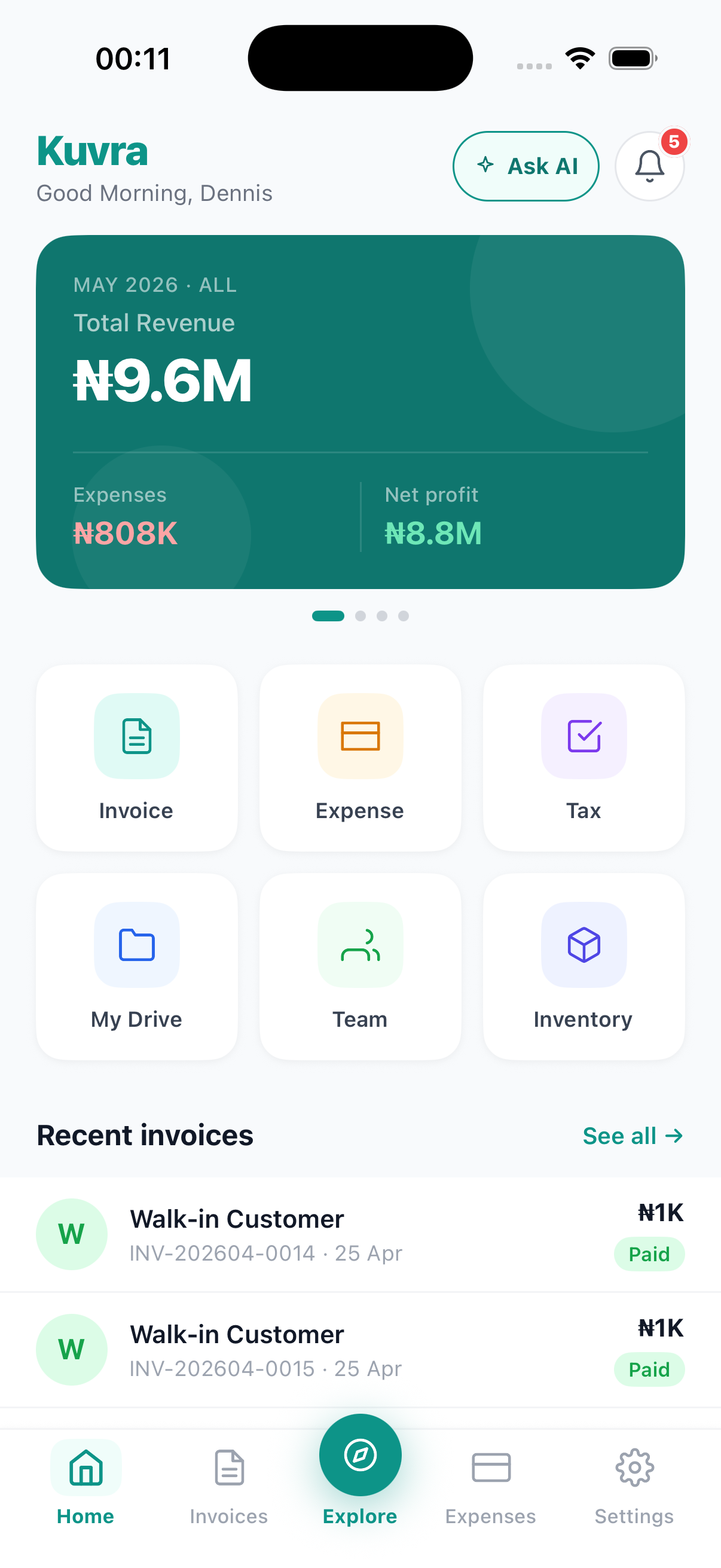 Kuvra app dashboard